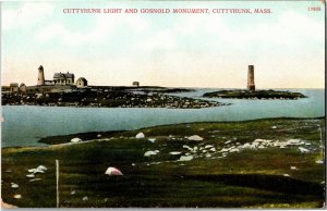 Cuttyhunk Light and Gosnold Monument, Cuttyhunk MA Vintage Postcard E63