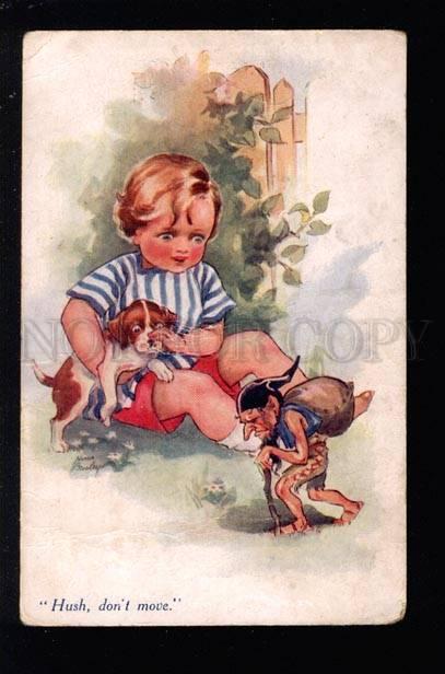 032056 Boy Dog PUPPY Angry GNOME Dwarf by BRISLEY Vintage PC