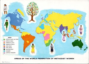 Postcard Map Religious Areas of the World Federation of Methodist Women