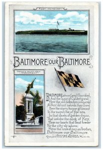 c1910's Fort McHenry Francis Scott Key Monument Baltimore MD Antique Postcard