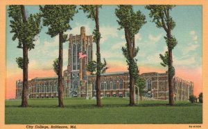 Vintage Postcard City College Campus Building Trees Ground Baltimore Maryland MD