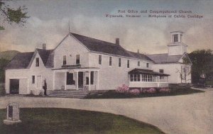Post Office and Congregational Church Plymouth Vermont Albertype Handcolored