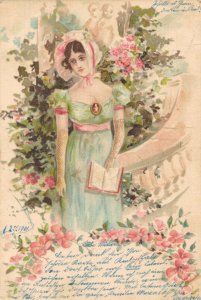 Jugendstil Woman With A Book Vintage Postcard 08.13