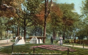 Vintage Postcard Cannons Captured In Late Spanish War Garfield Park Chicago IL