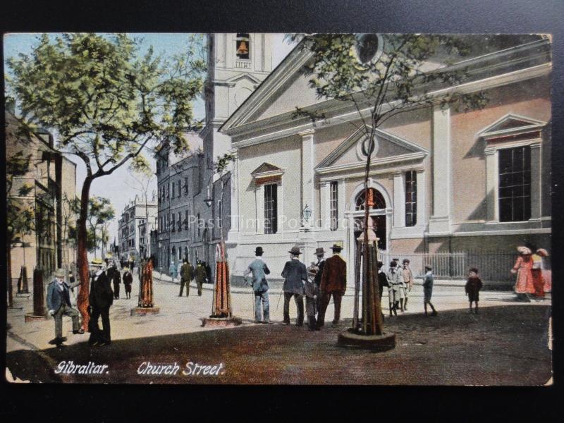 Gibraltar: CHURCH STREET c1913 excellent animated street scene - Old Postcard