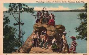 Vintage Postcard Winnebago Indians At Demon's Anvil Wisconsin Dells Wisconsin WI