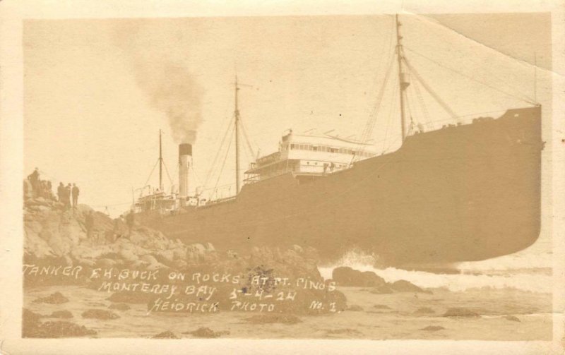 RPPC Tanker F.H. Buck On Rocks, Point Pinos, Monterey Bay 1924 Vintage Postcard