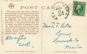 1916 Arizona Hauling oil Mines Fred Harvey Phostint Postcard horses RPO Cancel