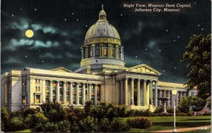 State Capitol Building Night Streetview Jefferson City Missouri DB WOB Postcard 