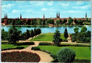 c1960s Lubeck, Germany Cityscape Aerial View Wakenitz River Chrome 4x6 PC M21