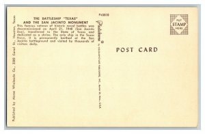 The Battleship Texas & San Jacinto Monument Vintage Standard View Postcard