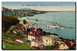 Old Postcard Thonon Les Bains Panorama Port and Villas