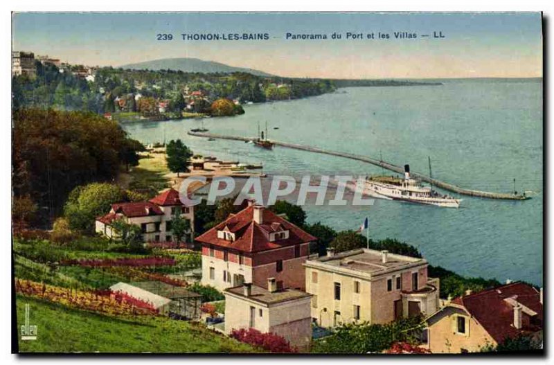 Old Postcard Thonon Les Bains Panorama Port and Villas