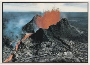 Above Hawaii, The Big Island, cone of Kilauea, Pu'u'O erupting, August 17, 1983,