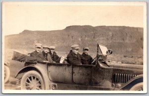 AUTOMOBILE Men In Old Car RPPC Real Photo Postcard Western Scene