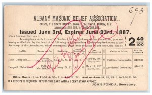 1887 Albany Masonic Relief Association Albany New York NY Postal Card