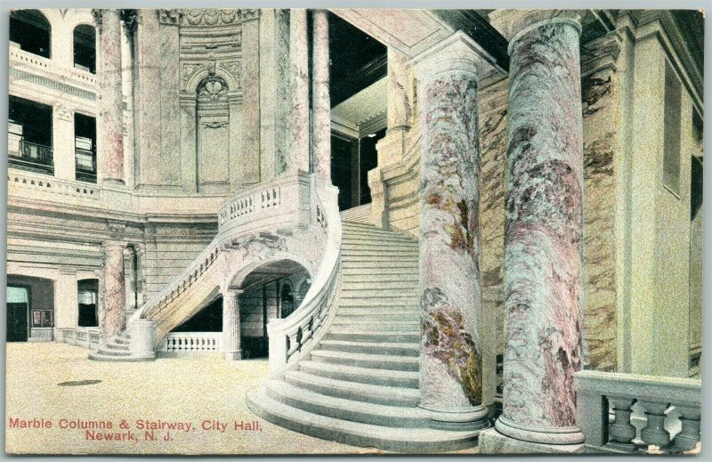 NEWARK NJ CITY HALL MARBLE COLUMNS & STAIRWAY 1908 ANTIQUE POSTCARD