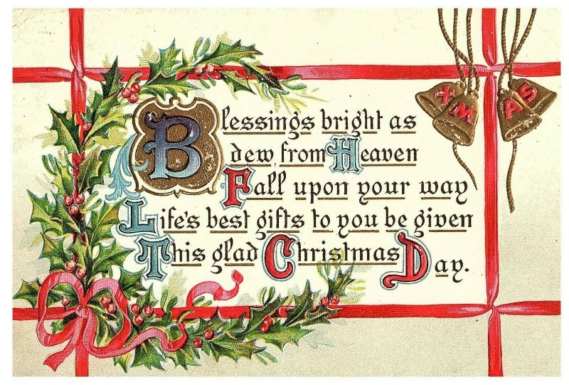 Vintage Christmas Embossed Postcard Blessings Bright From Heaven 1911