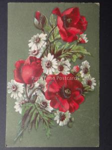 Poppies POPPIES & DAISIES c1909 Old American Glittered Postcard