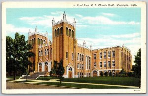 Vtg Muskogee Oklahoma OK St Paul First M.E. Church South 1930s View Old Postcard