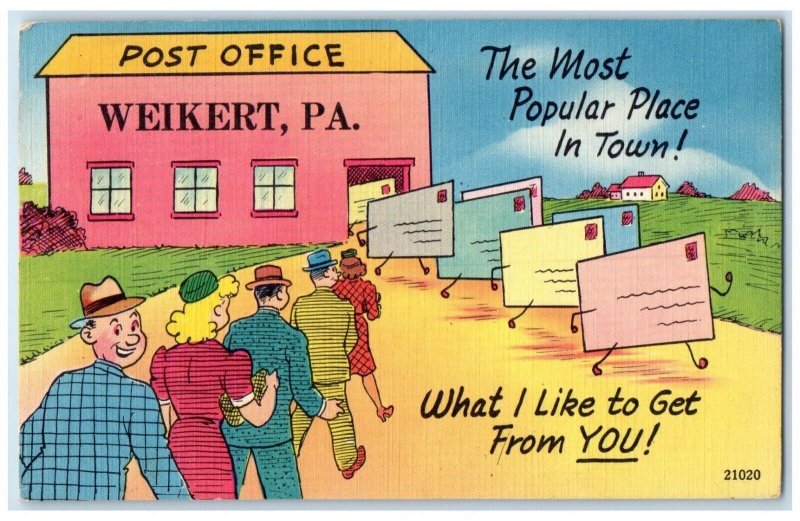 1954 Post Office Building Weikert Pennsylvania PA, Most Popular Place Postcard