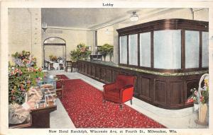 B46/ Milwaukee Wisconsin Wi Postcard 1947 New Hotel Randolph Interior Desk