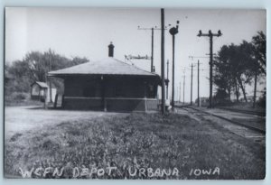 1960 Urbana Iowa WCFN Railwy Railroad Train Depot Station RPPC Photo Postcard
