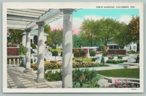 Columbus Indiana~Irwin Gardens~Tuscon Pillars~Stone Staircase~c1920 Postcard