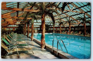 c1960 Rockton Illinois Postcard Wagon Wheel Lodge Swimming Pool Interior View