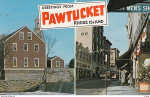 PAWTUCKET, Rhode Island, 40-60s; Old Slater Mill (on left) and Main Street (o...