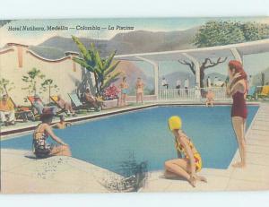 Pre-Chrome RISQUE BATHING SUIT GIRLS AT HOTEL POOL Medellin Colombia F6571