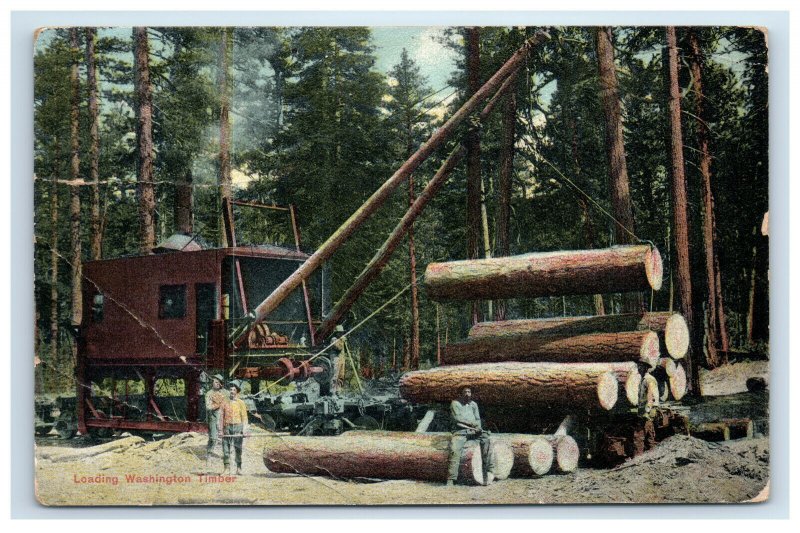 1909 Loading Washington Timber Postcard Logging Loggers Machinery