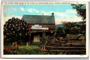 Postcard NY Catskill Mountains Oldest Frame House near Haines Falls