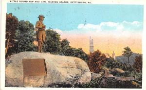 Little Round Top and Gen Warren Statue, Gettysburg, PA Civil War 1930 light p...
