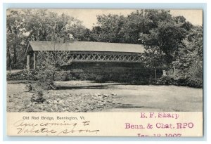 1907 Old Red Bridge Bennington Vermont VT Posted Antique Postcard 