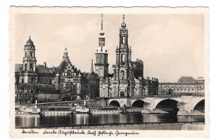 Germany RPPC Dresden Friedrich August Bridge Elbe River Palace Boats Postcard