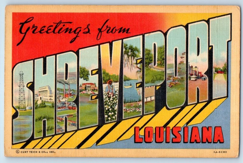 c1940 Louisiana LA Postcard Greetings From Shreveport Large Letter Multi View