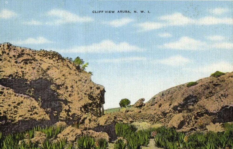 aruba, N.W.I., Cliff View (1940s) Postcard