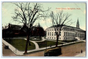 1913 Public Library Exterior Building Springfield Massachusetts Vintage Postcard