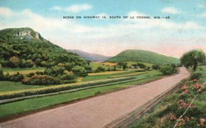 Vintage Postcard 1942 Scene On Highway 14 Farmlands South Of La Crosse Wisconsin