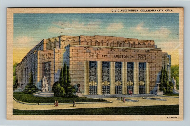 Oklahoma City, OK-Oklahoma, Civic Auditorium, Linen c1948 Postcard