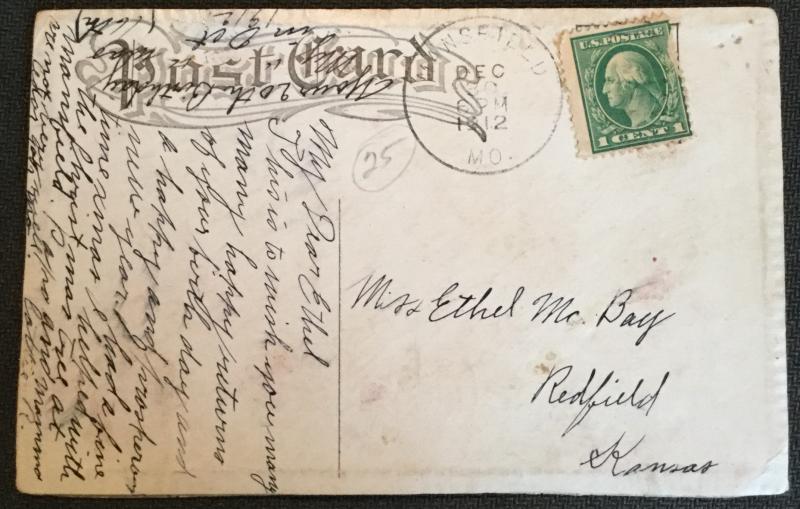 Postcard Used Embossed Tissue? Hand Made? Winter scene MO LB