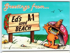 Garfield Ed's A-1 Used Beach Postcard Greetings From Jim Davis Orange Tabby 1978