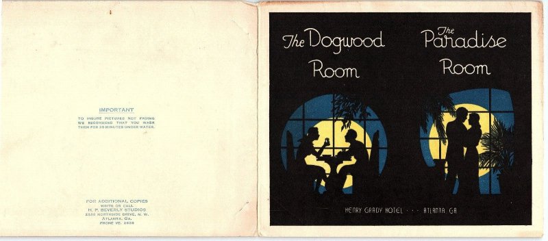 1940s HENRY GRADY HOTEL ATLANTA GA DOGWOOD AND PARADISE ROOM PHOTO DISPLAY Z3462