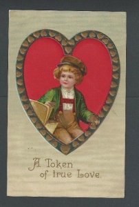 1910 PPC Valentine Heart W/Boy In Framed Heart Embossed