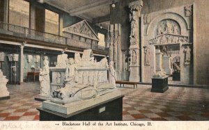 Vintage Postcard 1909 Blackstone Hall Of Art Institute Statues Chicago Illinois