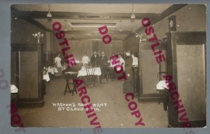 St. Cloud MINNESOTA RPPC c1910 INTERIOR WAGNER'S RESTAURANT Cafe WORKERS MN