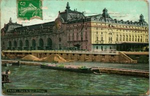 Vtg Tarjeta Postal 1910s París France Gare Quai D'Orsay Estación De Agua