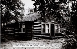 Loon Lake Beach SK Saskatchewan Greetings Cabin Unused RPPC Postcard H60