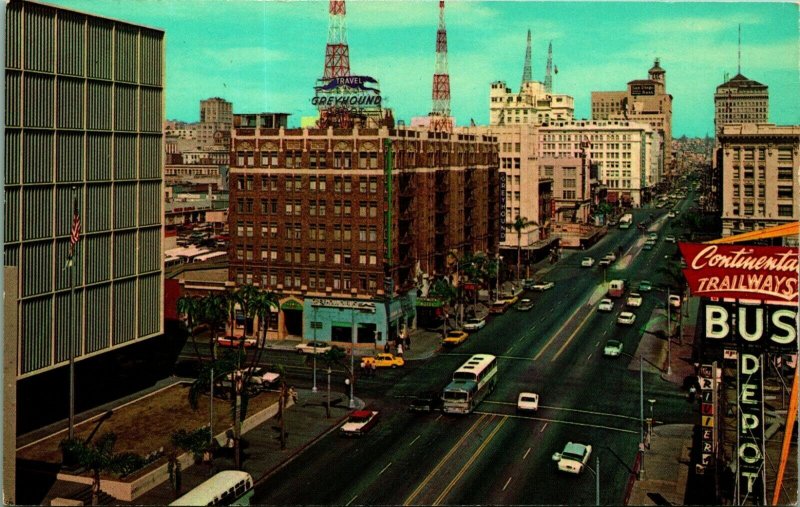 East Broadway Street Greyhound Bus Depot Sign California CA Chrome Postcard UNP